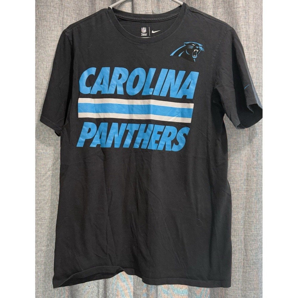 NFL‎ Nike Tee Shirt Carolina Panthers Women's Medium Black Blue Swoosh
